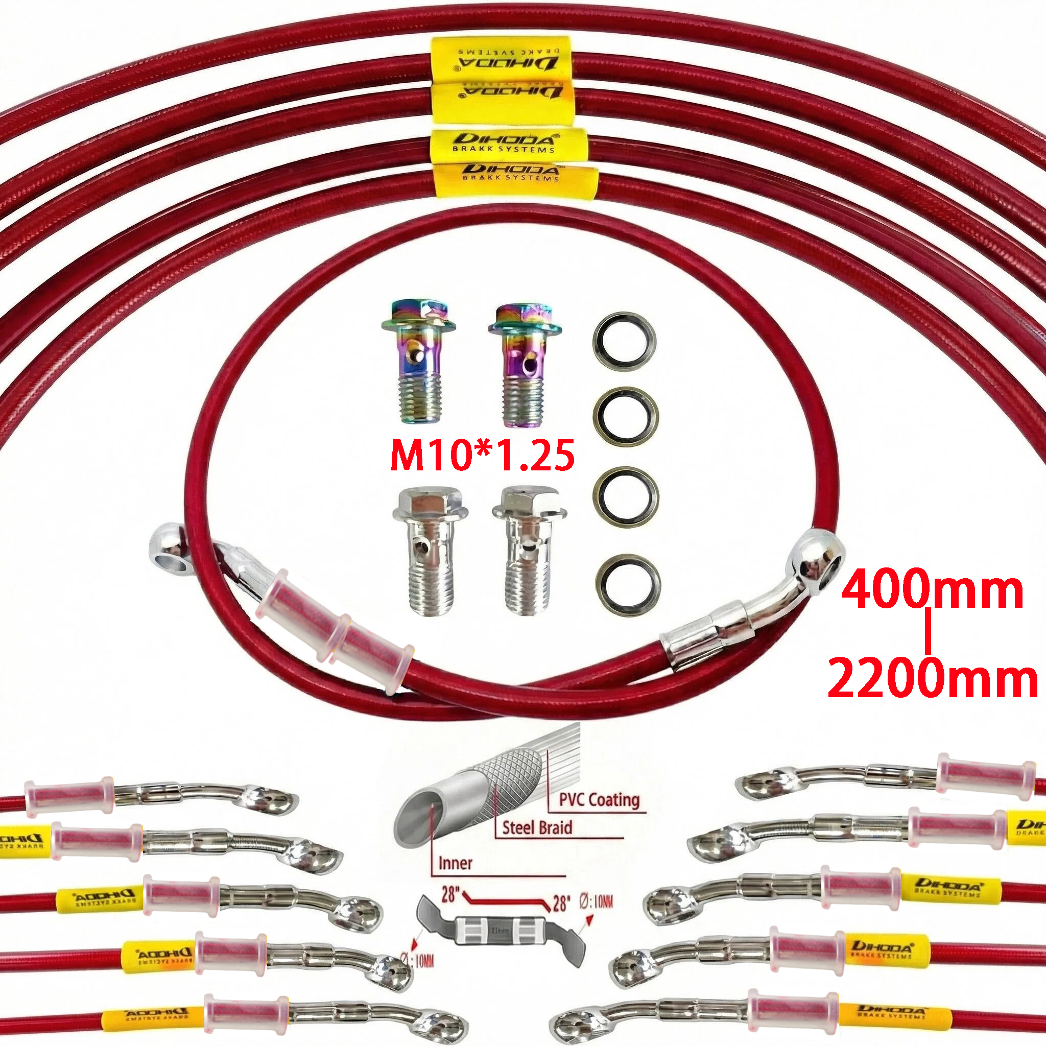Braided Line - Universal 400-2400mm Motorcycle Brake Hose Kit